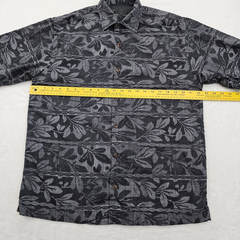 Tommy Bahama Shirt Mens M Gray Black Silk Floral Jacquard Aloha Resort Luxury - Picture 6 of 9